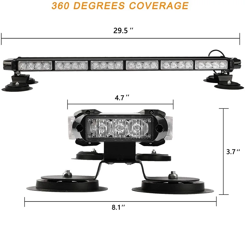 29.5'' LED Strobe Light Bar Traffic Signal Emergency Warning Flashing Light Amber Car Roof Top Strobe Lights Police Flash Lamp