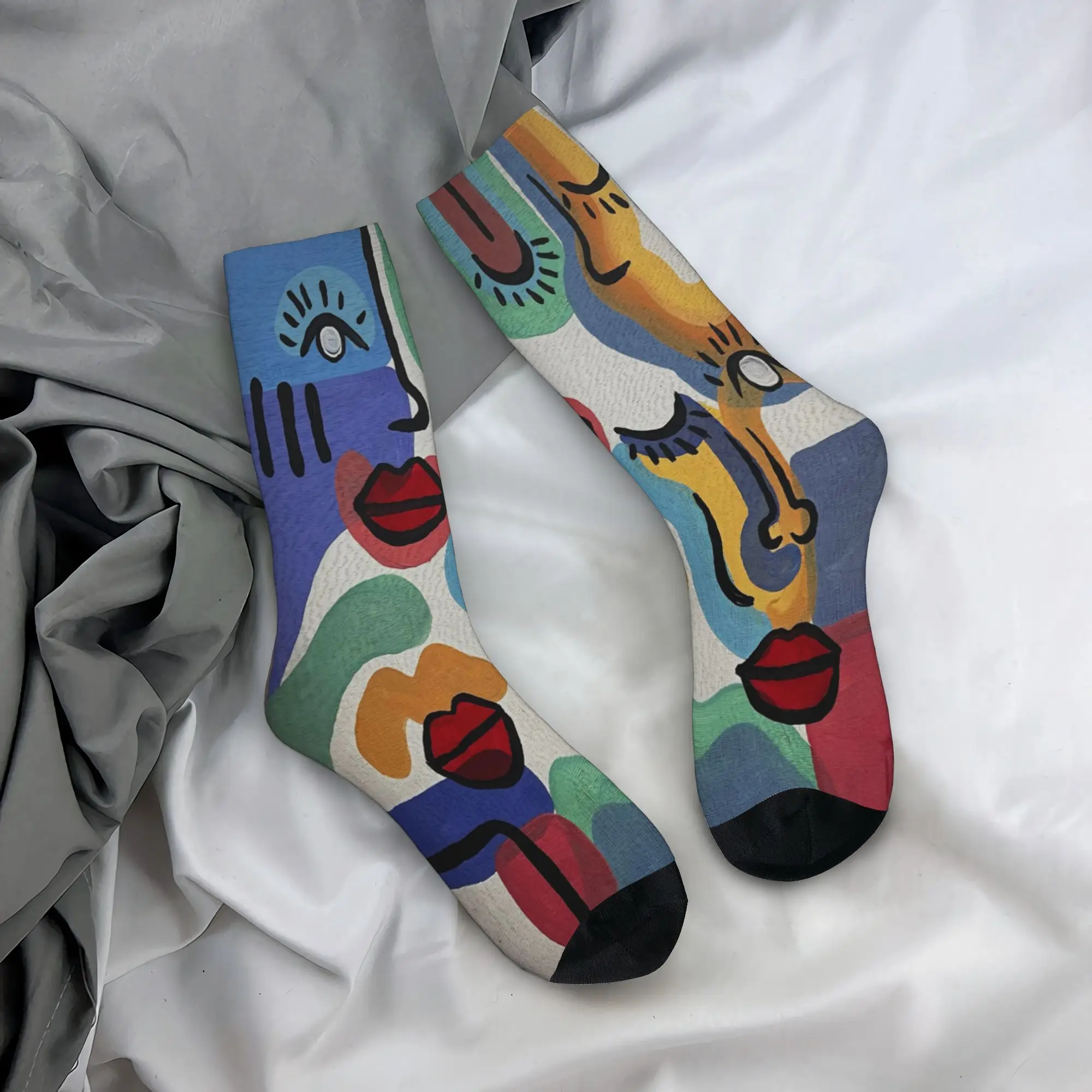 Men's Women's Abstract Art Face Socks Comfortable Casual  Socks High Quality Accessories Middle Tube Socks Suprise Gift Idea