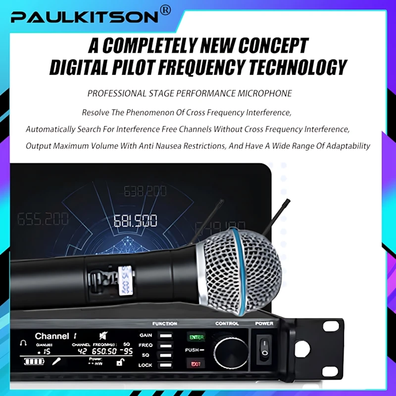 Paulkitson AD4Q True Diversity Digital Professional Wireless Microphone 4-Channel Beta58A/87A/500/600/900MHZ For Outdoor Stage