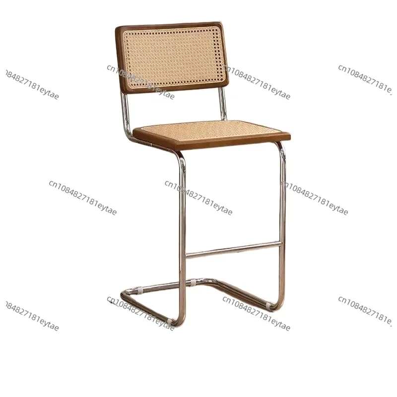 Modern Rattan Bar Stool with Metal Frame Minimalist Design Counter Chair for Kitchen Island Bar Living Room