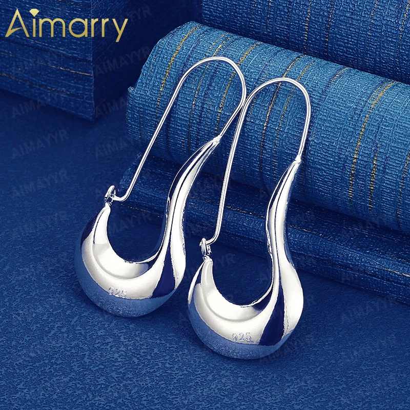 925 Sterling Silver 55mm * 22mm Smooth U-shaped Water Droplet Earrings for Women's Parties High-quality Fashion Jewelry