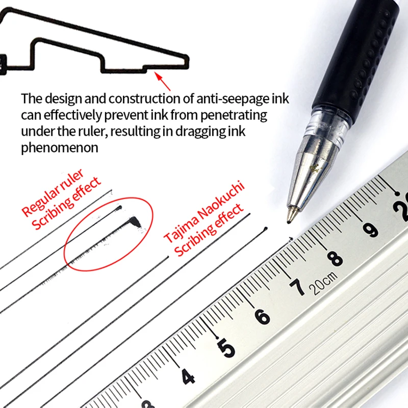 Tajima aluminum alloy straight ruler safety protective ruler utility knife cutting special guide scale non-slip ruler