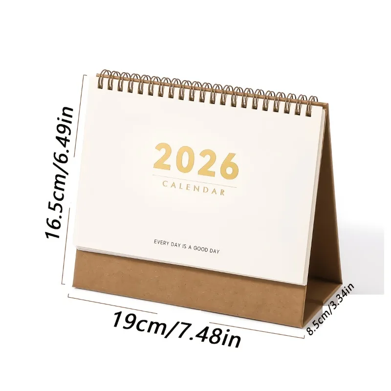 تقويم بسيط لعام 2026، مخطط شهري باللونين الأبيض والبني للمكتب (يمول 2025-ديسمبر 2026)، ملزمة حلزونية، هدية مثالية لطلاب المكاتب