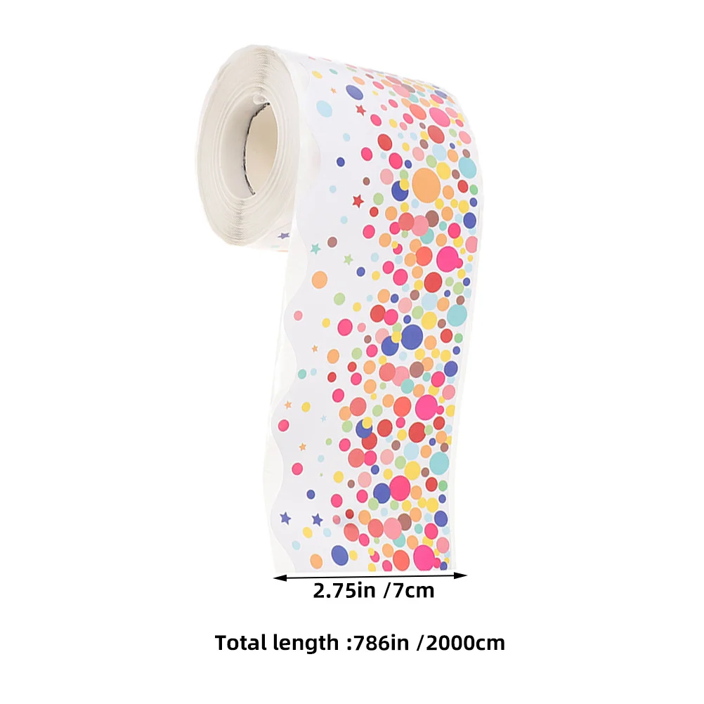 2pcs 2 Rolls Decorative Stickers 65.6 Feet Dot Scalloped Wave Border For Bulletin Board Chalkboard Classroom Office Festival
