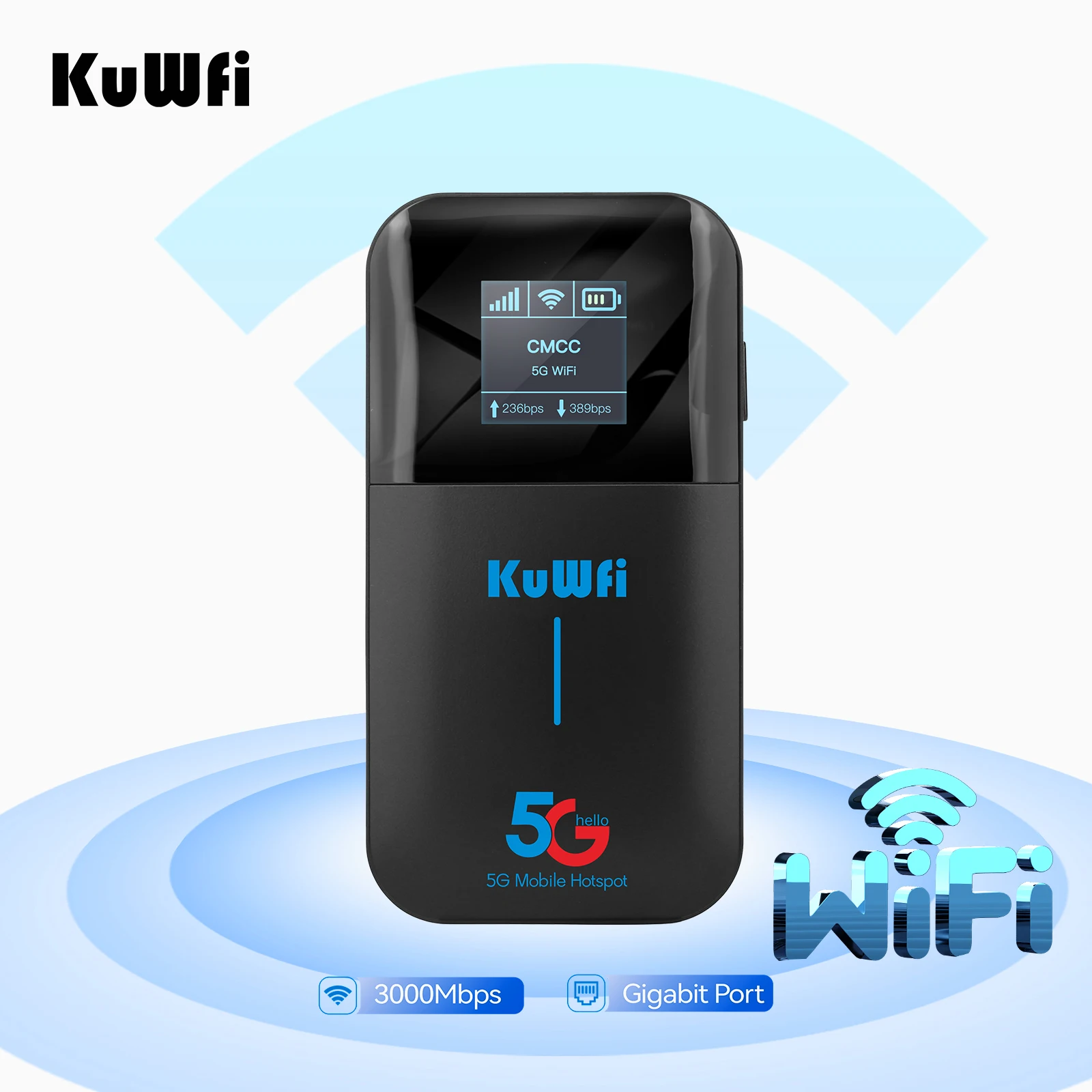 KuWiFi AX3000 5G Mobile Hotspot MF650 PLUS, WiFi 6 Router, 4500mAh Battery, USB-C, Gigabit LAN, Support 32 Devices