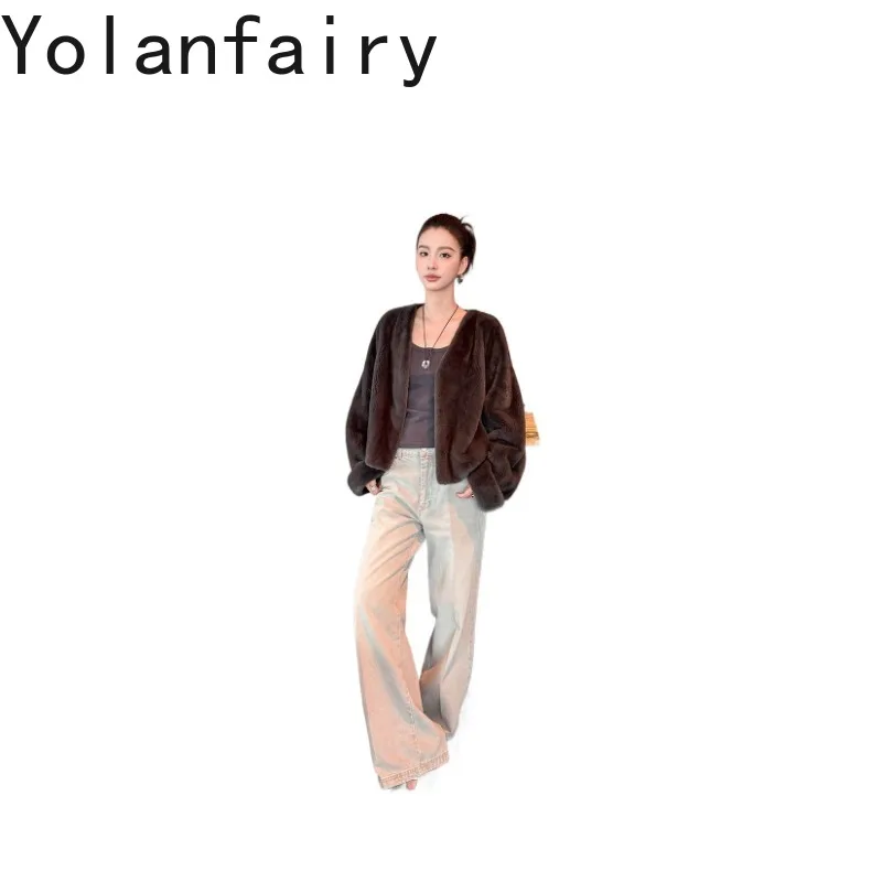 YOLANFAIRY Whole Mink Natural Coat Woman Real Velvet Coat Fur Luxury Jacket Full Pelt MinkNew Style Sleeve-attached Coat Шуба