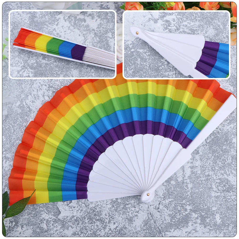 10 Pcs Handheld Rainbow Folding Fans Handheld Miss Fans Handhelds Dancing Cloth Creative Stage Performance