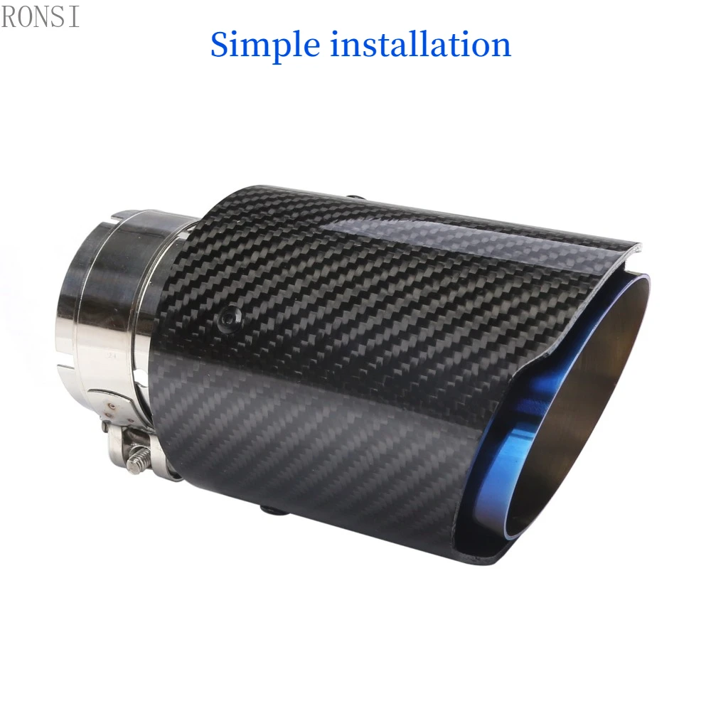 RONSI 1 Pcs Carbon Fiber Black Car Exhaust Tail larynx Suitable For Ford Mustang GT Exhaust Pipe Tip Decoration Accessories Blue