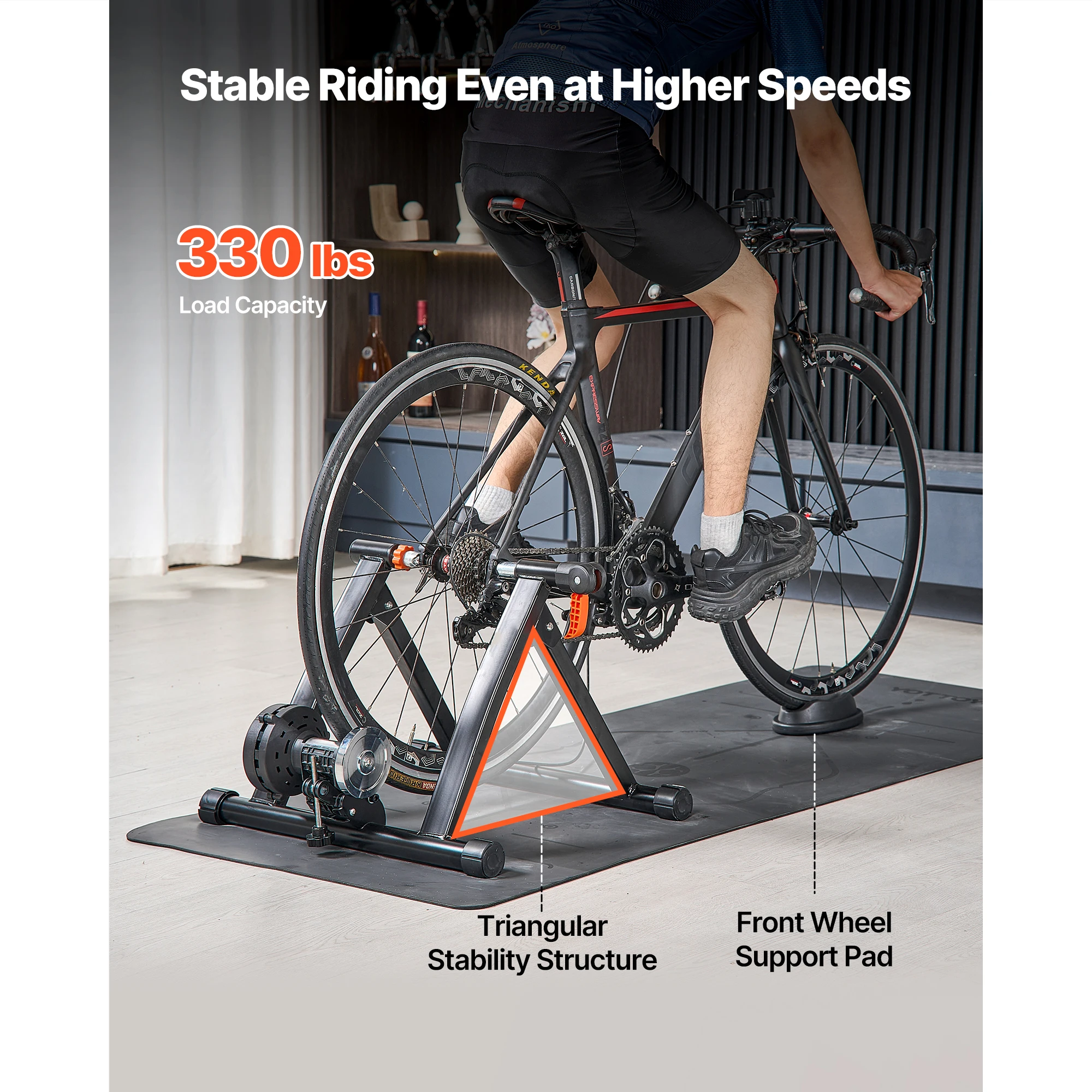 VEVOR Bike Trainer 6 Level Resistance 26-29 inch & 700C Wheels with Release Skewer & Front Wheel Riser Block for Road Bikes