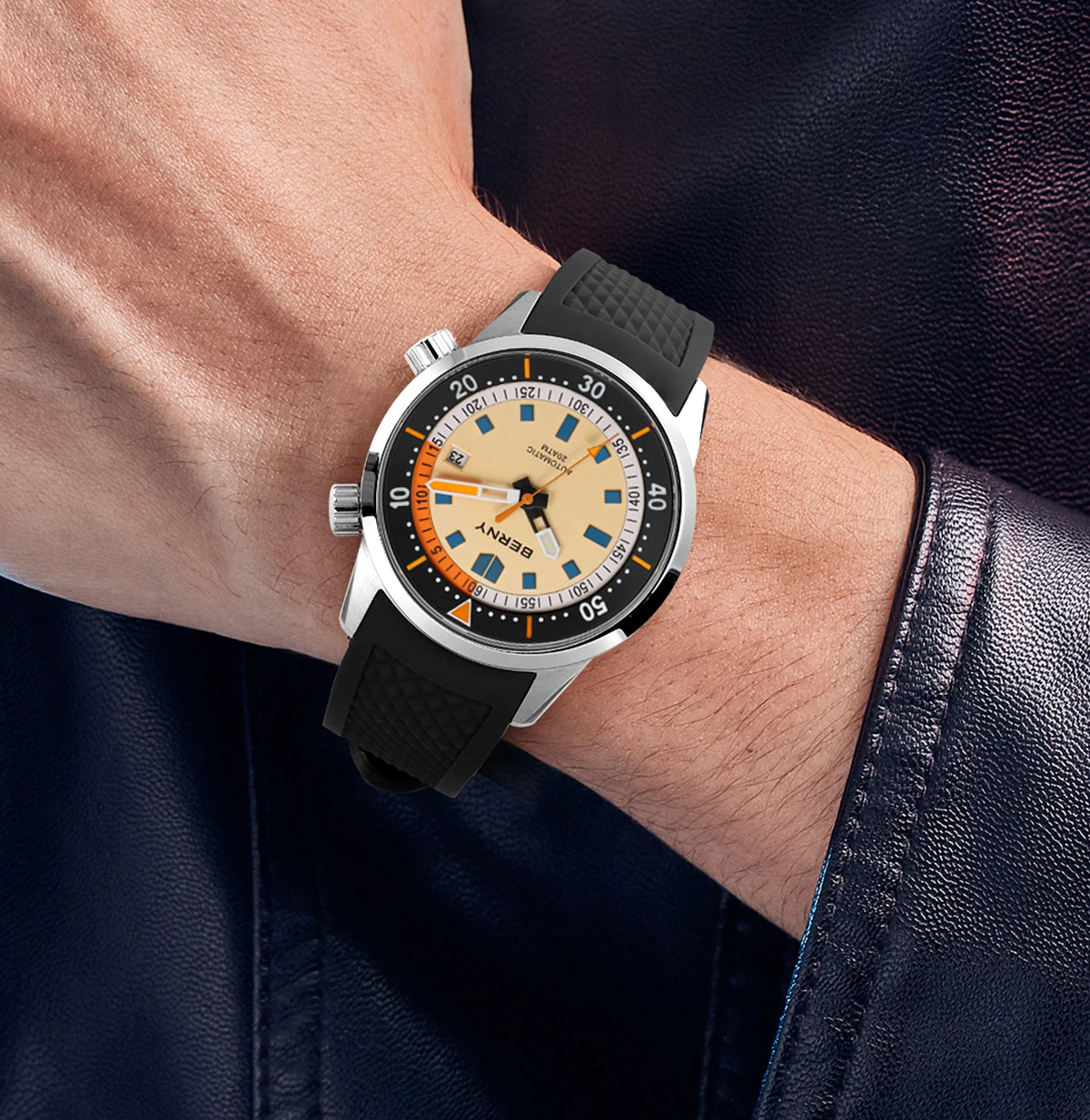 BERNY Automatische Taucheruhren für Herren, 20 ATM, superleuchtende mechanische Herren-Taucheruhr, Saphirglas, komplett aus Edelstahl – Detail 24