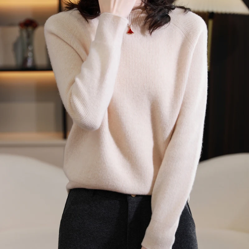 

Autumn And Winter Half Height Thick 100% Wool Knitted Sweater, Cold Resistant Top, Gold Ingot Needle Versatile Cashmere Sweater