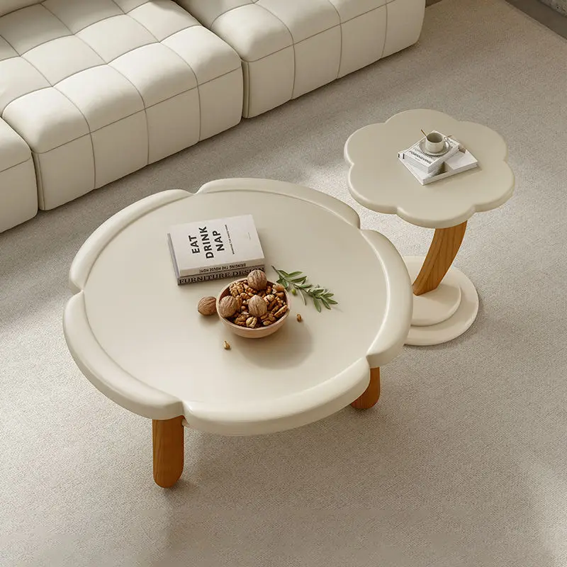 Tea table cream wind advanced sense round pear creative tea table small living room home solid wood feet simple edge