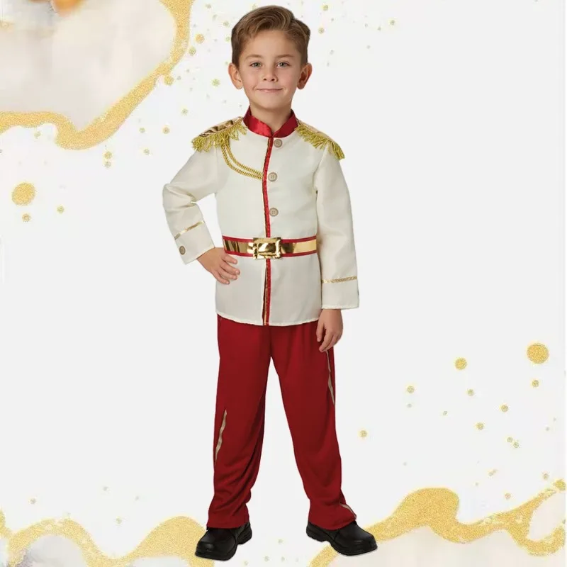 

Boys Prince Charming Cosplay Fairy Tale costumes White Top Red Pants for Children Stage Performance Halloween Carnival Party