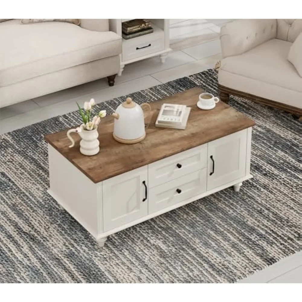 

Coffee Table with Drawers & Storage Cabinet, Modern Rectangle Center Tables for Living Room, Rustic Wooden Coffee Table