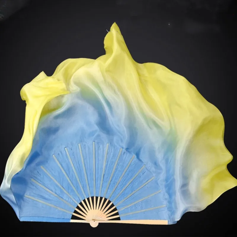 Handmade Silk Veil 2 Layers Double Side Extra Long Flowy Dance Props Blue Yellow Gradient Jiaozhou Dancer Show Photography Pair