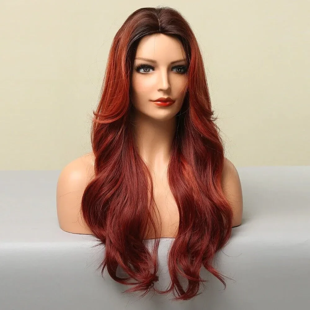 Lolita Long Wine Red Curly Cosplay Women parrucche sintetiche per capelli da festa