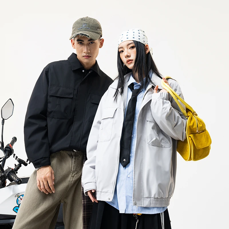 

Loose Fit Men's Jaet Casual Sle Workwear Autumn New Arrival Large Size Open Collar Polyester Fiber Long Sve Zipper Clo...