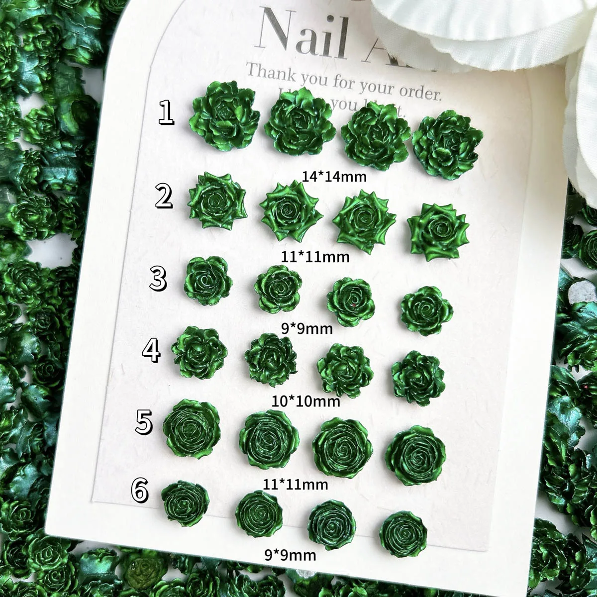 Minimalist Dark Green Rose Lotus Camellia Resin Nail Art Decorations Creative Shinny Soft Flowers Nail Charms DIY Earrings Nails