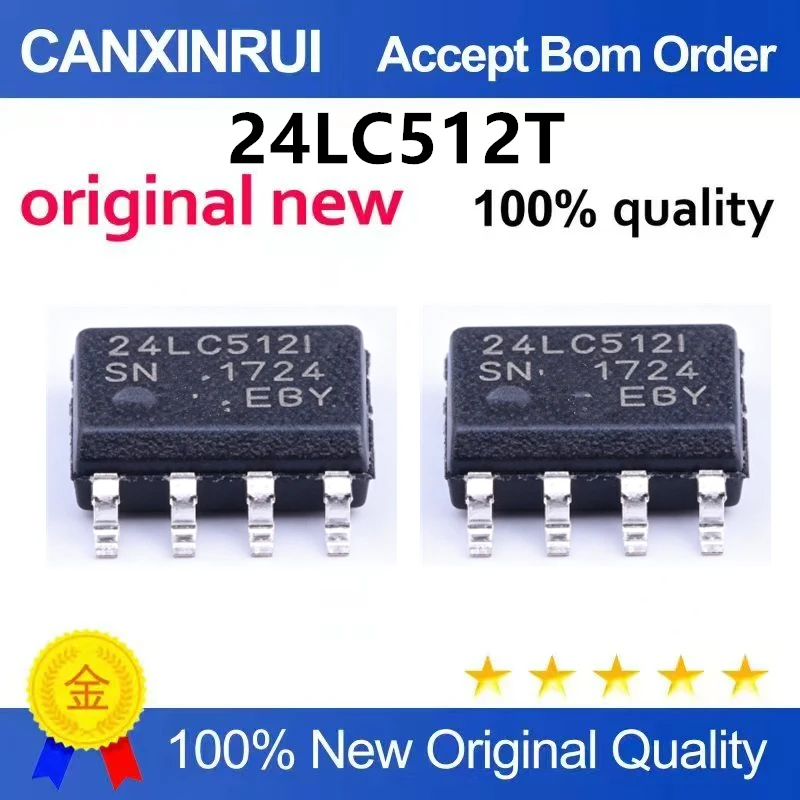 （5pcs-10pcs）Original genuine 24LC512T-I/SN SOIC-8 512Kb I2C compatible dual line serial EEPROM chip