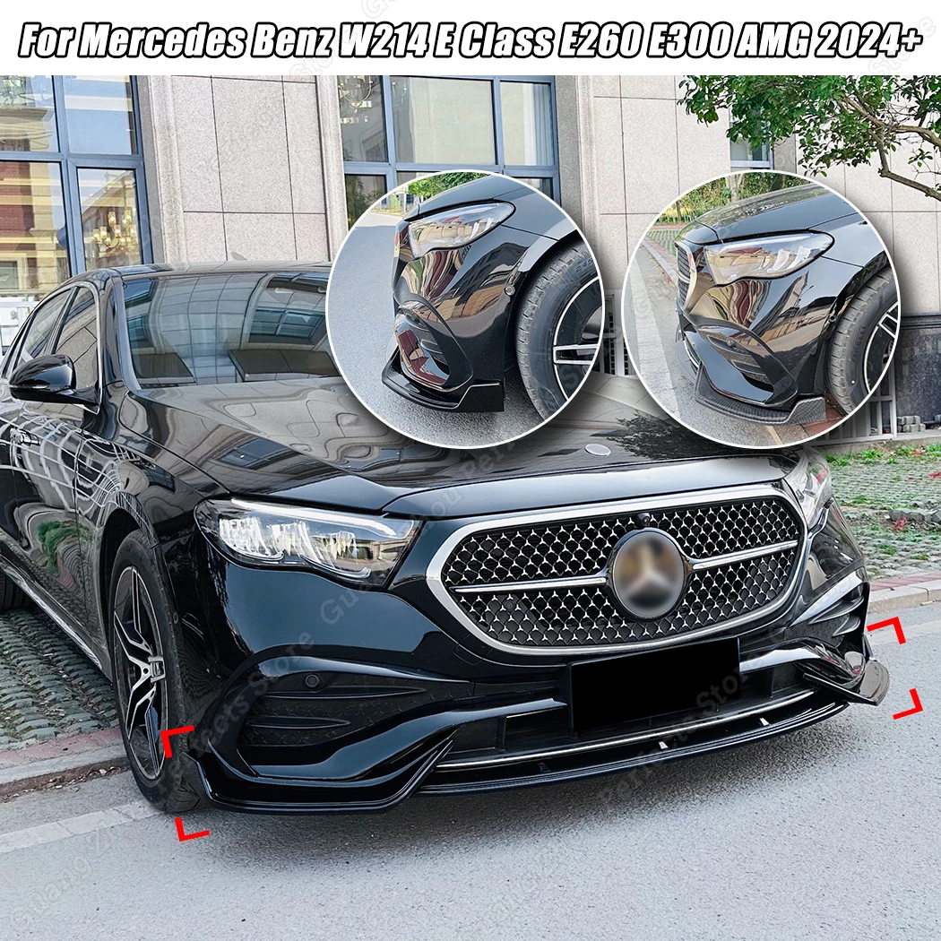 For Mercedes Benz E Class W214 E260 E300 2024+ AMG Front Bumper Spoiler Lip Lower Diffuser Splitter Body Guard Kit Gloss Black