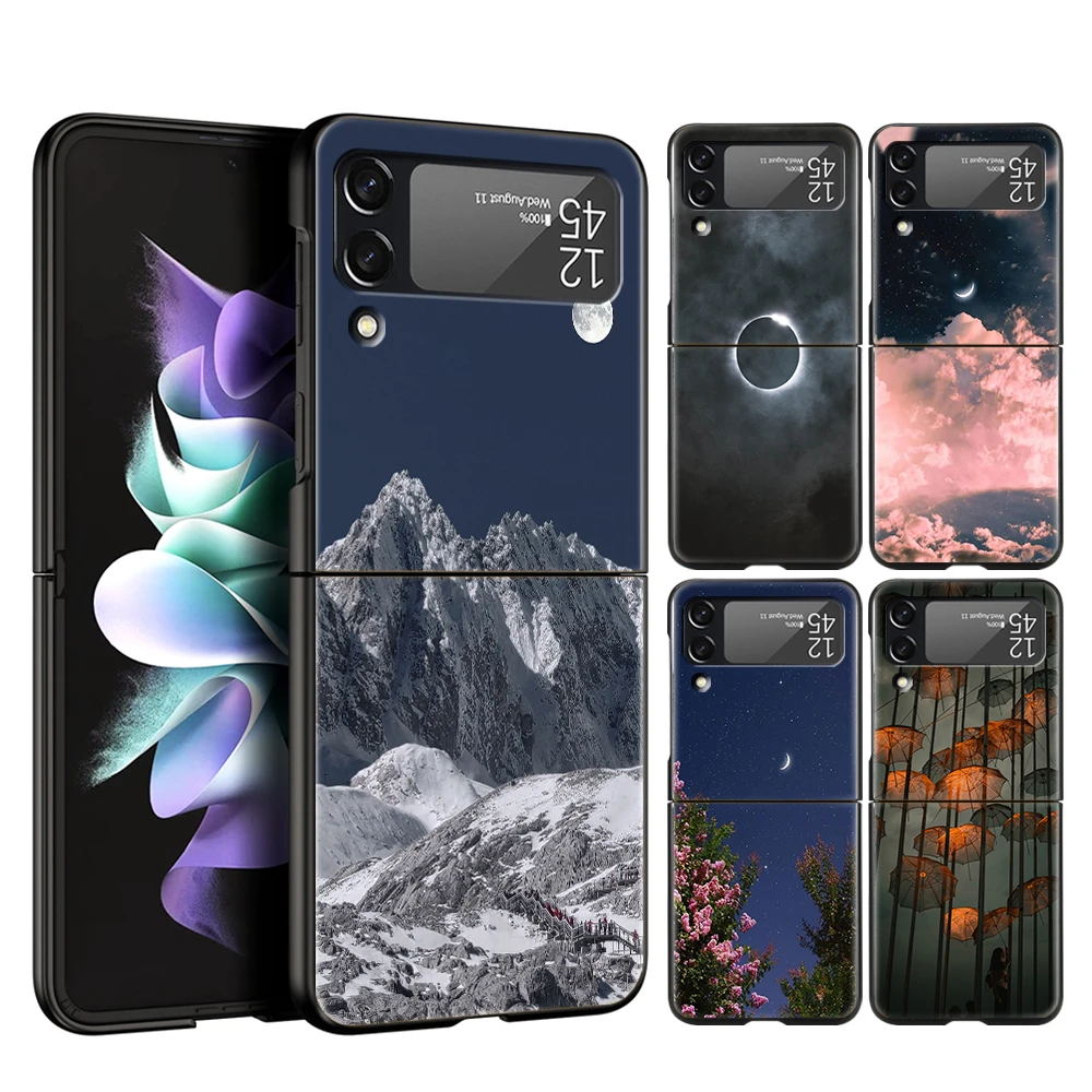 Phone Case for Samsung Galaxy Z Flip 3 4 5 6 7 8 Folding Shell For Samsung Z Flip4 PC Hard Cover Night Starry Sky Aurora