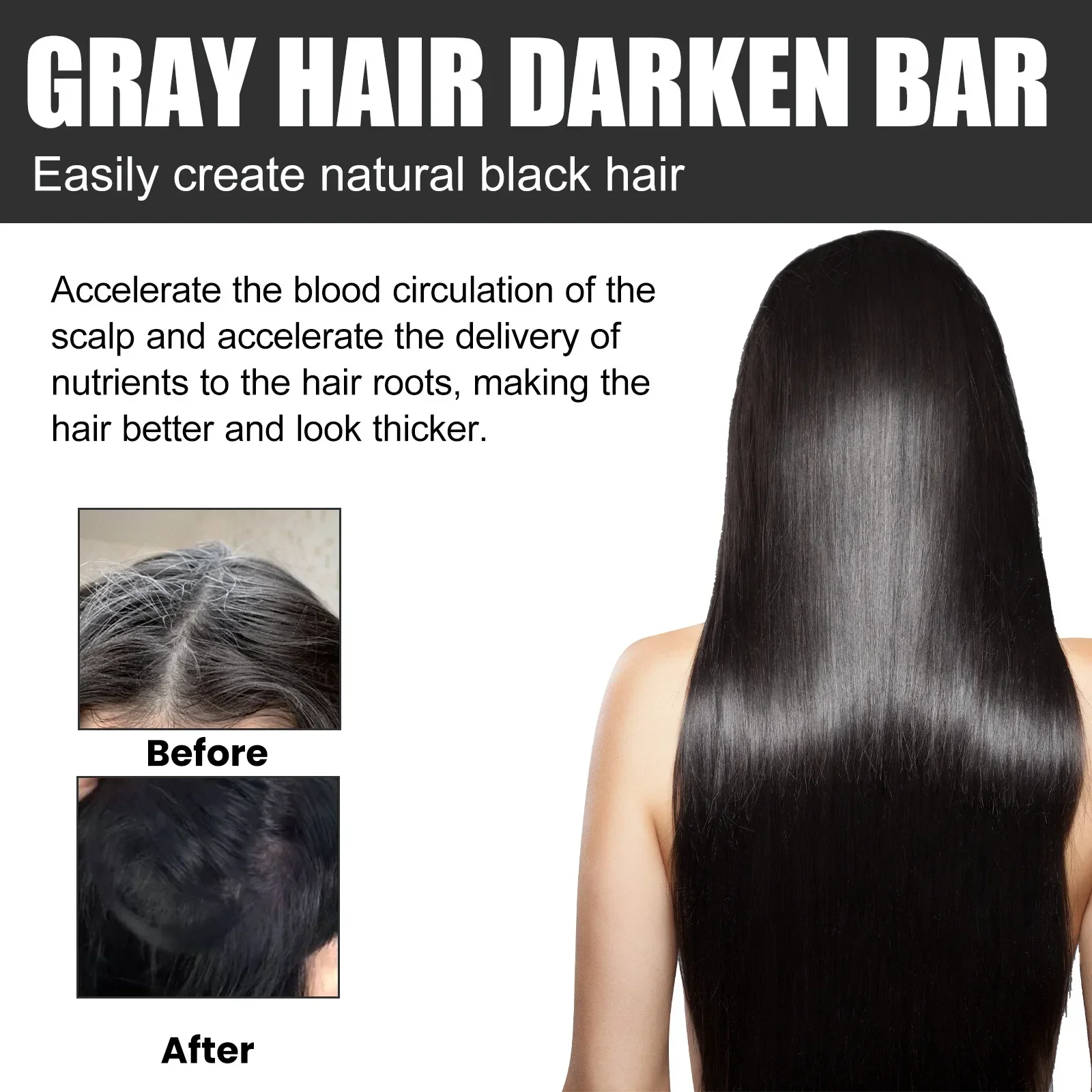 Natural Darkening Shampoo Bar Cleansing and Strengthening White To Black Hair Treatment, Anti Grey Hair and White Hair Treatment