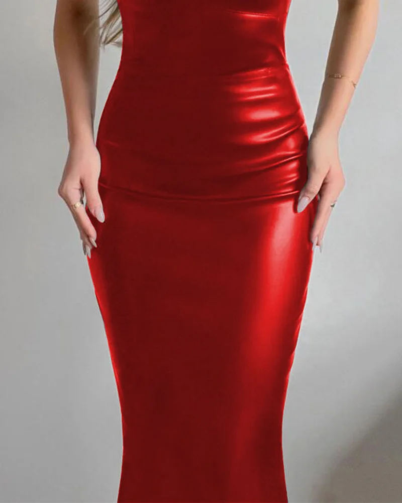 Ele Nightclub PU Leather Dr Women's Faionable Par Gown Polite Lady Sle جميع المواسم نسيج البوليستر #2