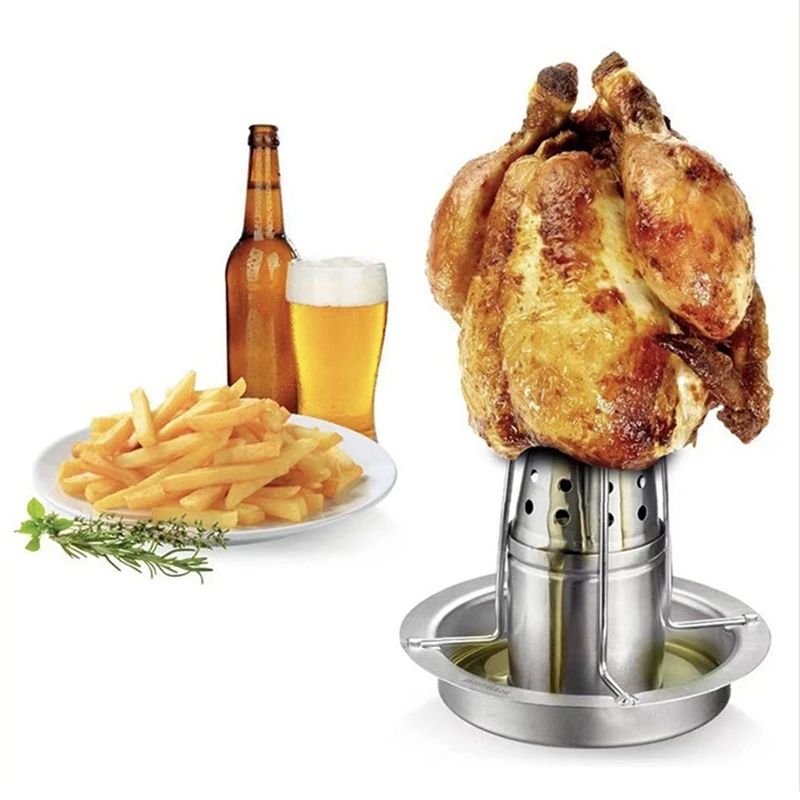 

Chicken Roaster Stand Beer Can Vertical Chicken Holder With Drip Pan Upright Chicken Barbecue Rack For Grill