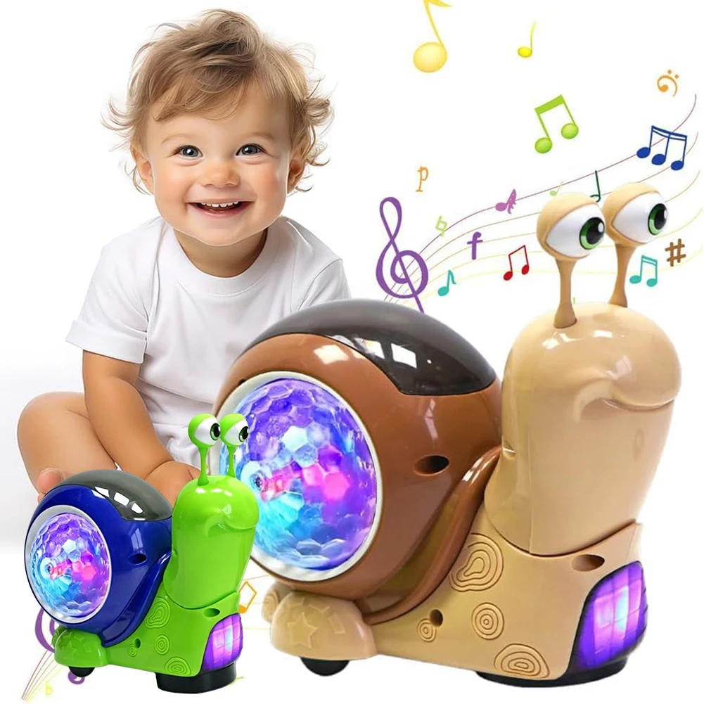 Baby Luminous Snail Toy Toddler Electric Snail Toy Educational Crawling Snail Toys Automatically Avoid Obstacles for Boys Girls