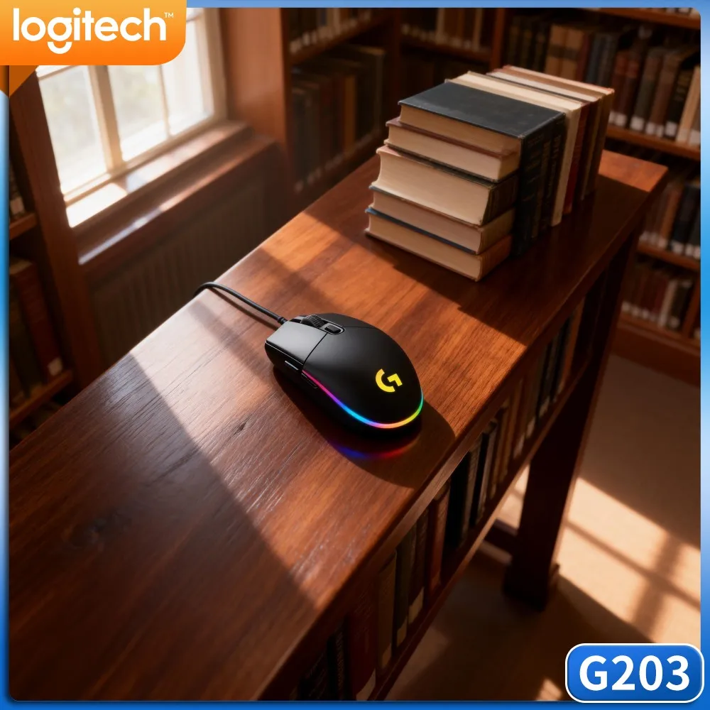 Mouse Gamer Logitech G203 com Fio, Ergonômico, Iluminação RGB, Teclas Responsivas, DPI Variável, Base Antiderrapante para Laptop e Trabalho de Escritó