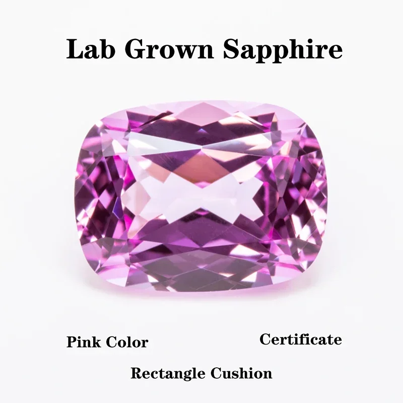 

Lab Grown Sapphire Rectangular Cushion Shape Cut VVS1 Pink Color DIY Charms Ring Necklace Earrings Main Materials Certificate