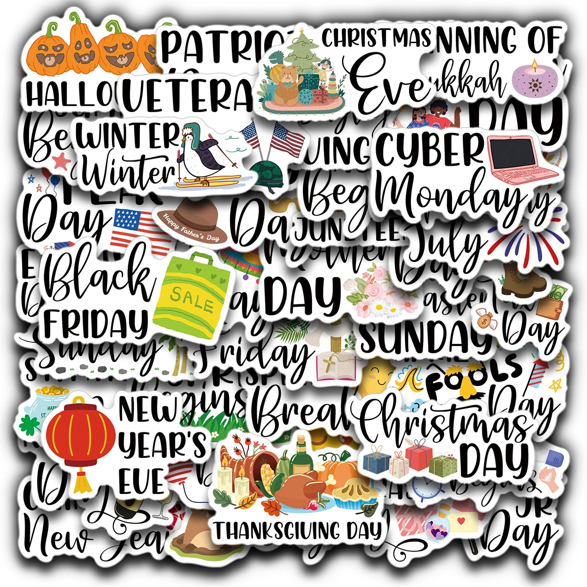 4 Sheets Festive Stickers,Featuring Father's Day,Spring,Christmas,Etc,For Diy Scrapbook Crafts,Gift Wrapping Labels,Party Decor