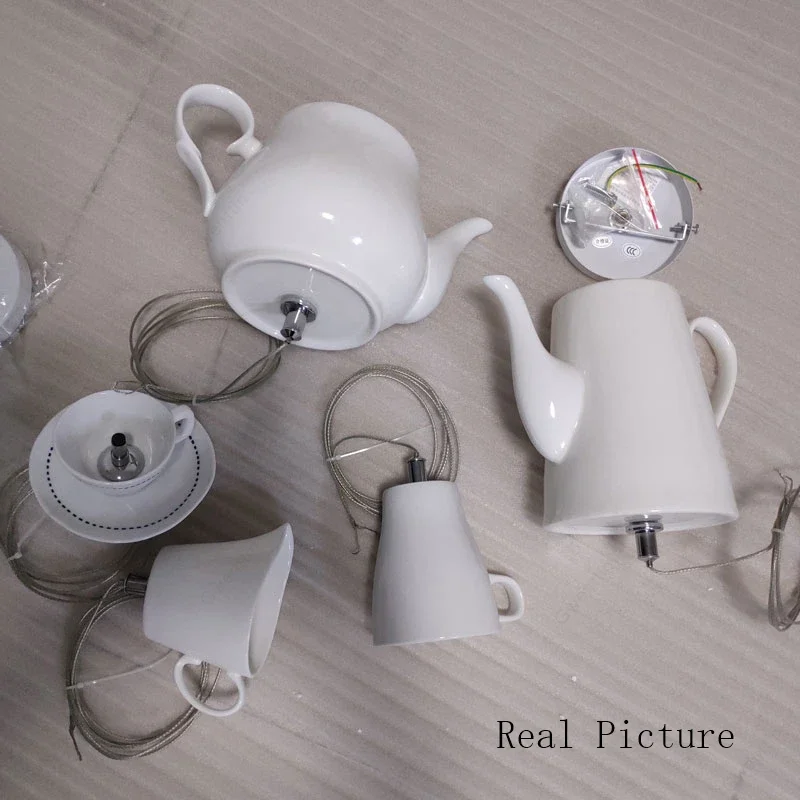 Modern Ceramic Led Pendant Lights Nordic Cup Teapot Hanging Lamp Living Room Kitchen Lighting Fixtures Home Loft Decor Luminaire