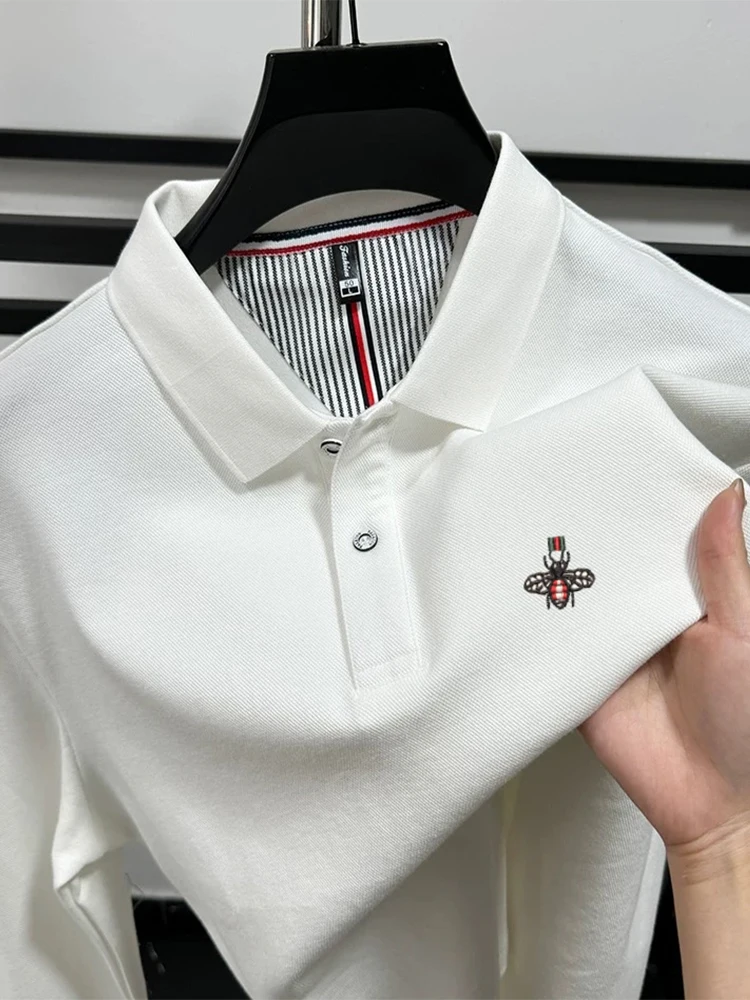 100% cotton long sleeve polo shirt autumn luxury fashion brand bee embroidery lapel T-shirt new casual comfortable men's wear
