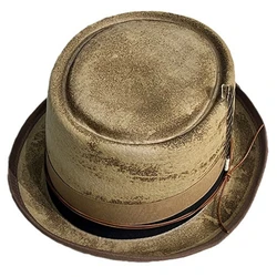 Carnivals Distressed Hat Autumn Adult Trilby Hat with Feather Decor Festival Hat for Adult Skin-Friendly Flat Top Hat