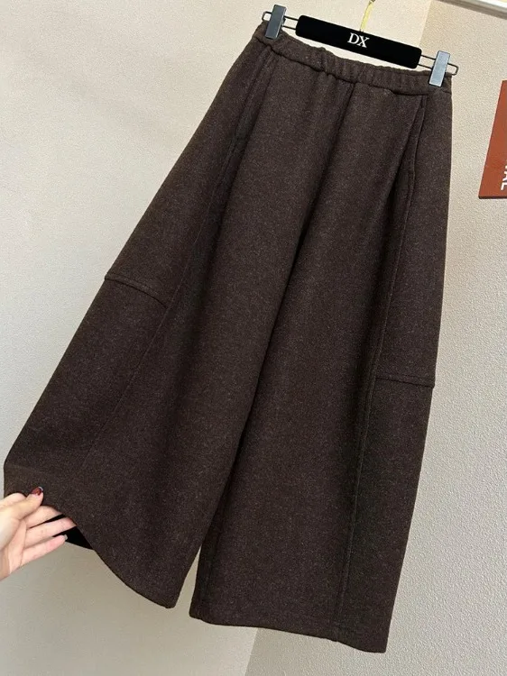 Loose Wide Leg Casual Pants High Waist Straight Cut Winter Fashion Ladies Retro Style Cotton Polyester Blend Trousers