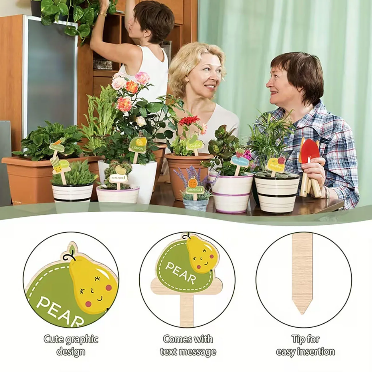 15 Pcs Wooden Cartoon Fruit Vegetable Plant Markers Garden Stakes Tags for Potted Plants Backyard Garden Decoration