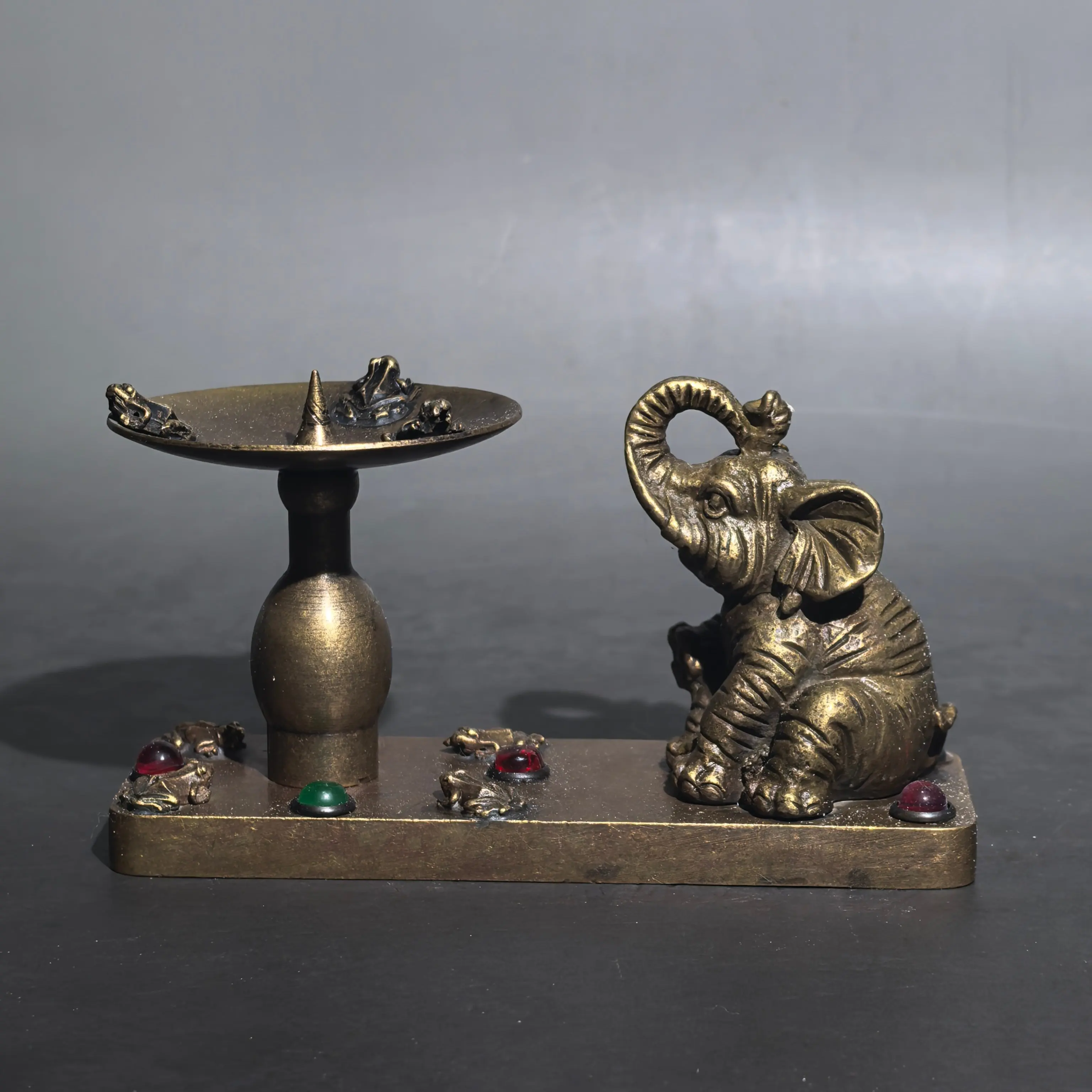 Pure copper inlaid with precious stones elephant ruler candle holder home decoration ornaments