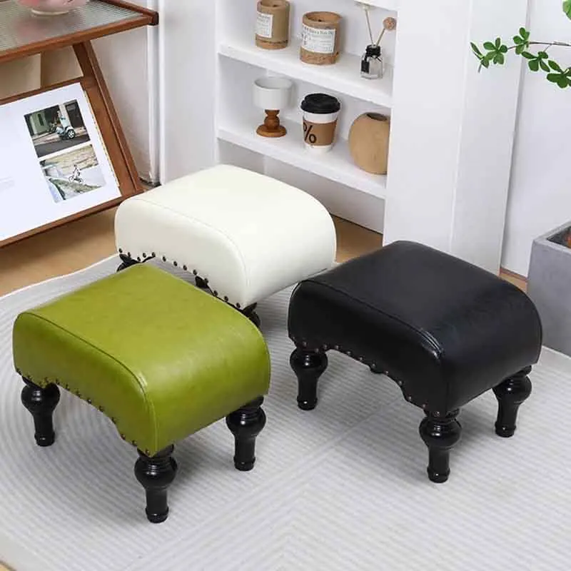 

Vintage Furniture, Creative Solid Wood Stool, Shoe Changing Stool, Home Living Room Sofa Footstool, Nordic Leisure Leather Seats