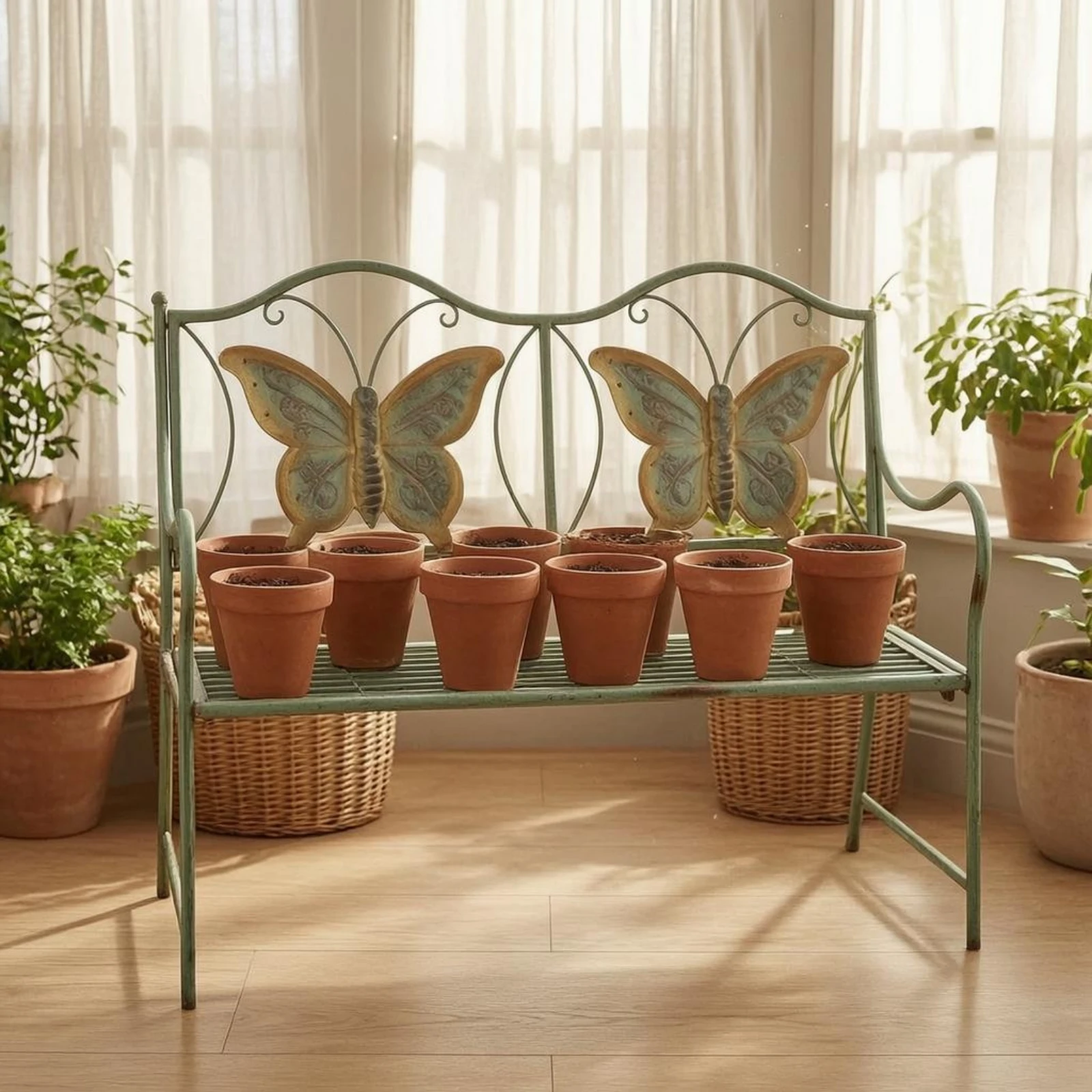 

Butterfly Back Bench Slatted Seat Butterfly Bench Scrollwork Decorative for Children