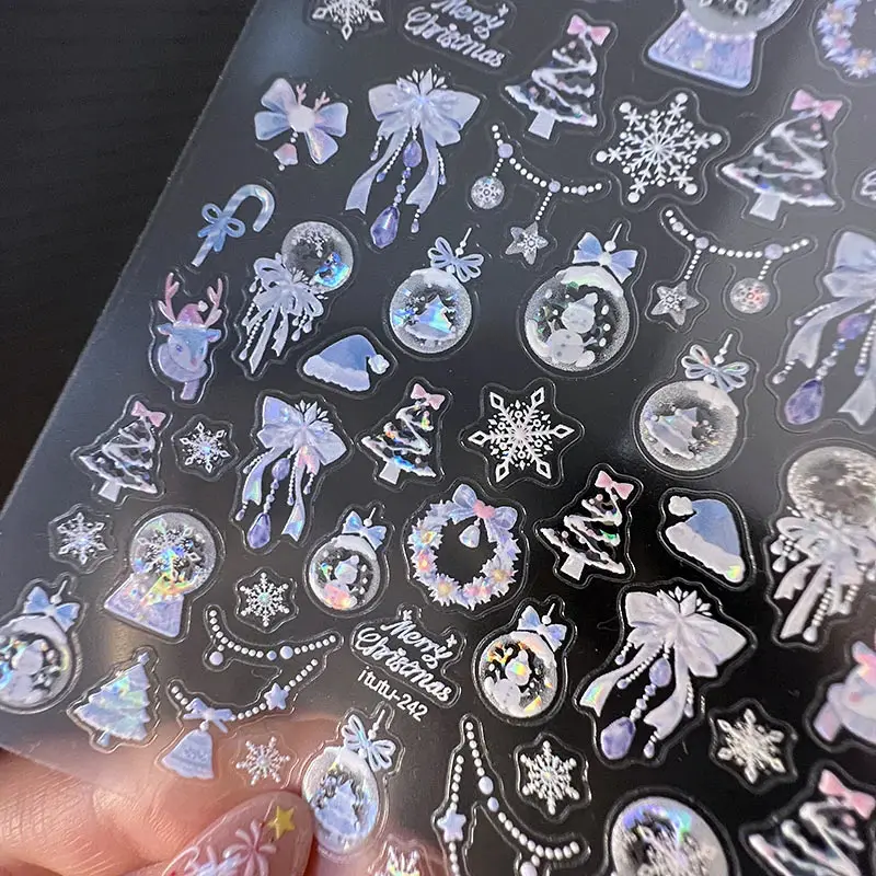 Christmas Fairy Tale Nail Stickers 5D Hot Stamping Shiny Christmas Ball Snowman Snowflake Christmas Tree Elk Nail Art Stickers