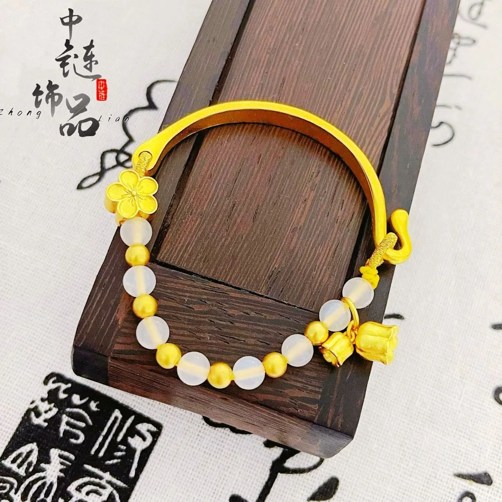 Lily of the valley half bracelet female white agate peach flower lily of the valley 9999gold