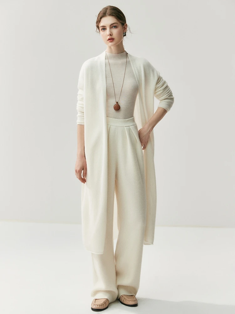 

High Quality Chic Cashmere Long Cardigan Women's Autumn Winter 100% Cashmere Sweater Simple Style Grace Casual Loose Knit Coat
