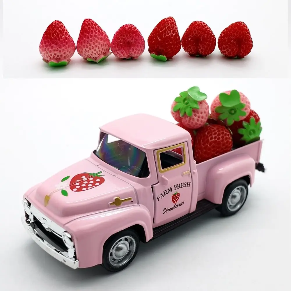 

Statue Vintage Strawberry Truck Decor Sensory Toy Collectible Mini Car Ornament Funny Sculpture Metal Car Miniature Model
