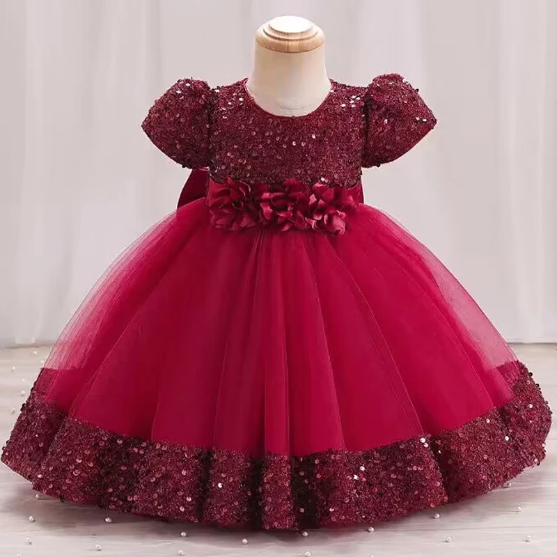 Baby Girl Sequin Dress new year Christmas Party Princess Baby flower bow dress children\'s birthday party Sequin Communion Dress