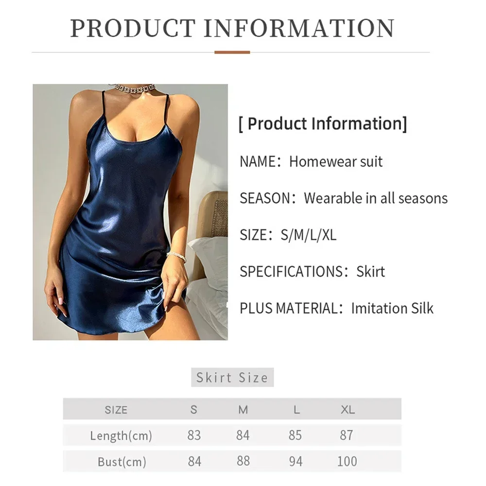 Camisola feminina de cetim de seda sem mangas, pijamas femininos, alça de espaguete ajustável, pijamas monocromáticos, pijamas com gola rolagem, roupa caseira