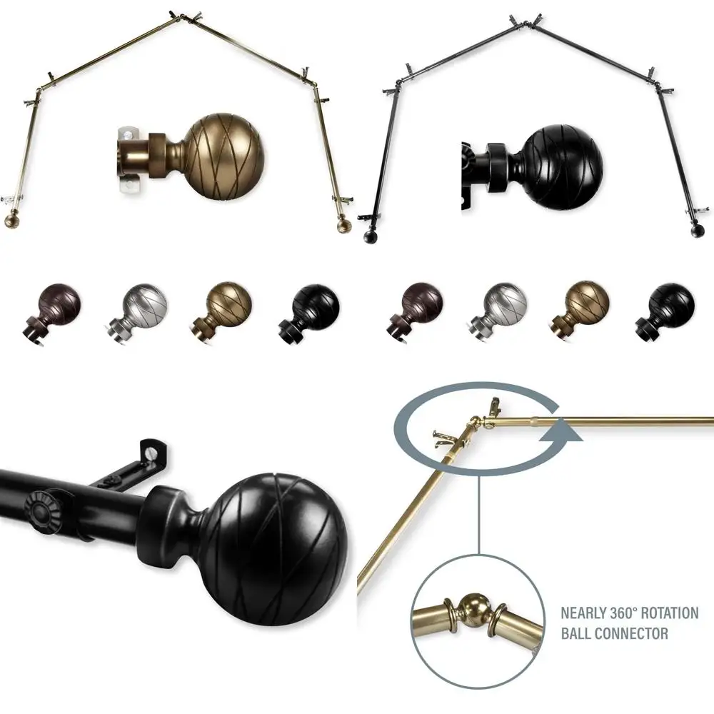 ديكور قضيب A&F - قضيب ستارة نافذة خليجي بأربعة جوانب من Ferero 13/16، قابل للتعديل 28-48 بوصة، لمسة نهائية نحاسية عتيقة