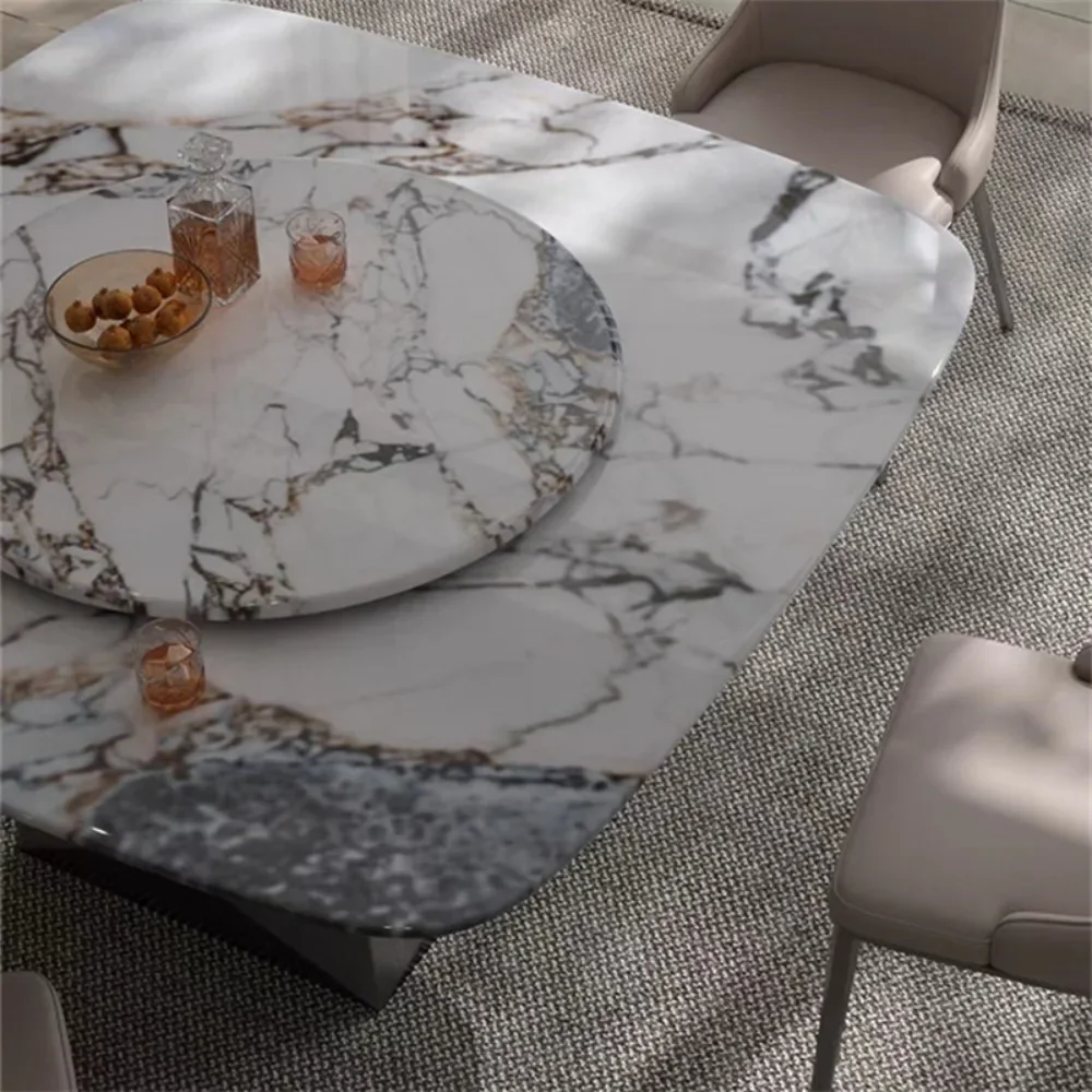 Household Italian light luxury super crystal marble dining table Modern restaurant Square