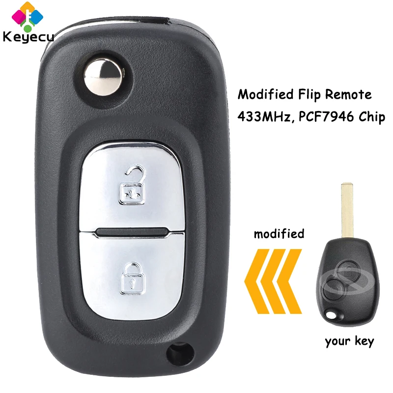 

KEYECU Modified Flip Remote Control Key With 2 Buttons 433MHz PCF7946 Chip Fob for Renault Vivaro Movano Traffic Master Kangoo