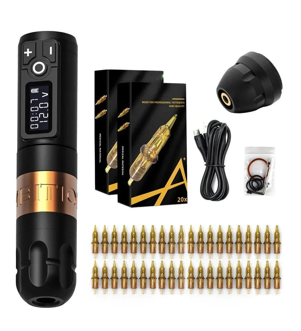 Ambition soldat – ensemble de Machine à tatouer sans fil, Kits de stylos avec cartouche de 40 pièces pour Art corporel d'artiste
